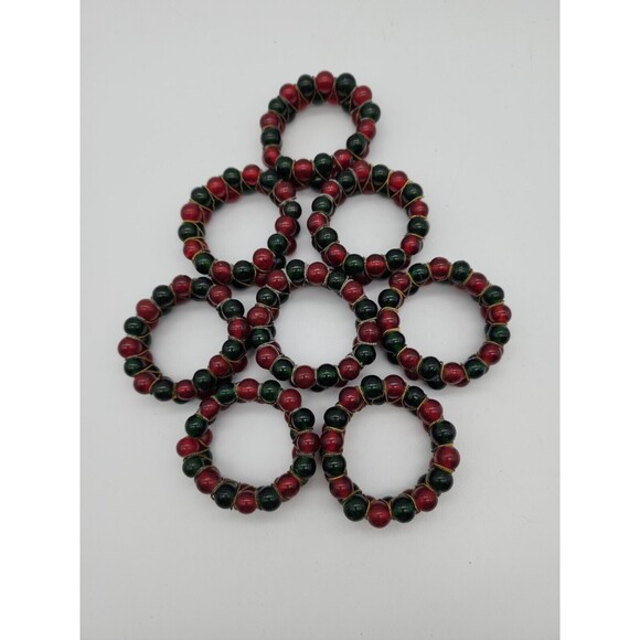 Kemp & Beatly set of 8 Christmas Red & Green Glass Beaded Napkin Ring Holders - Picture 12 of 12
